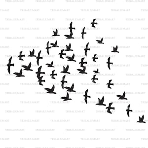 Bando de pássaros voando. Cortar arquivos para Cricut. Silhuetas de clipart (eps, svg, pdf, png, dxf, jpeg).