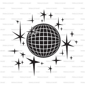 Disco ball. Cut files for Cricut. Clip Art silhouettes (eps, svg, pdf, png, dxf, jpeg).