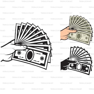 Pieniądze w ręku. Pliki do cięcia dla Cricut. Sylwetki Clip Art (eps, svg, pdf, png, dxf, jpeg).