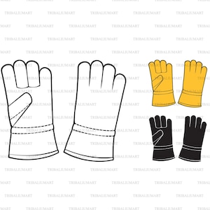 Lederen veiligheidshandschoenen. Knip bestanden voor de Cricut. Clip Art silhouetten (EPS, SVG, PDF, PNG, DXF, JPEG).