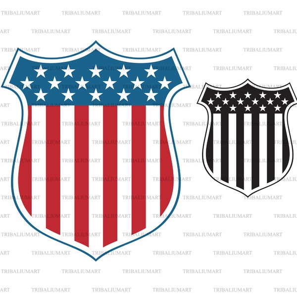 USA Flag Shield (United States of America emblem). Cut files for Cricut. Clip Art (eps, svg, pdf, png, dxf, jpeg).