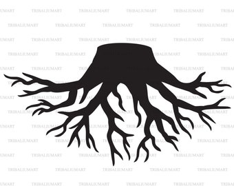 Old tree stump with roots. Cut files for Cricut. Clip Art (eps, svg, pdf, png, dxf, jpeg).