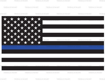 Thin Blue Line Flag (United States of America - Police Support Flag). Cut files for Cricut. Clip Art (eps, svg, pdf, png, dxf, jpeg).