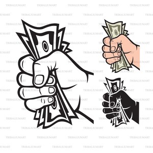 Soldi in mano. Taglia i file per Cricut. Sagome Clip Art (eps, svg, pdf, png, dxf, jpeg).