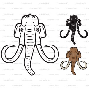 Mammutkopf. Dateien für Cricut ausschneiden. ClipArt Silhouetten (eps, svg, pdf, png, dxf, jpg).