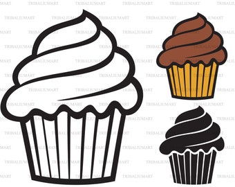 Cupcake. Cut files for Cricut. Clip Art silhouettes (eps, svg, pdf, png, dxf, jpeg).