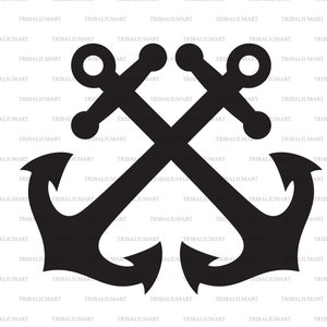 Ancore incrociate. Tagliare i file per Cricut. Sagome ClipArt (eps, svg, pdf, png, dxf, jpeg).