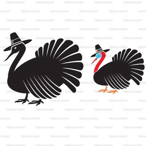 Peru de Ação de Graças com chapéu de peregrino. Cortar arquivos para Cricut. Silhuetas de clipart (eps, svg, pdf, png, dxf, jpeg).