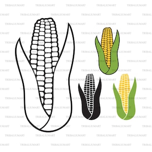 Maïs avec des feuilles. Couper les fichiers pour Cricut. Silhouettes clip art (eps, svg, pdf, png, dxf, jpeg).
