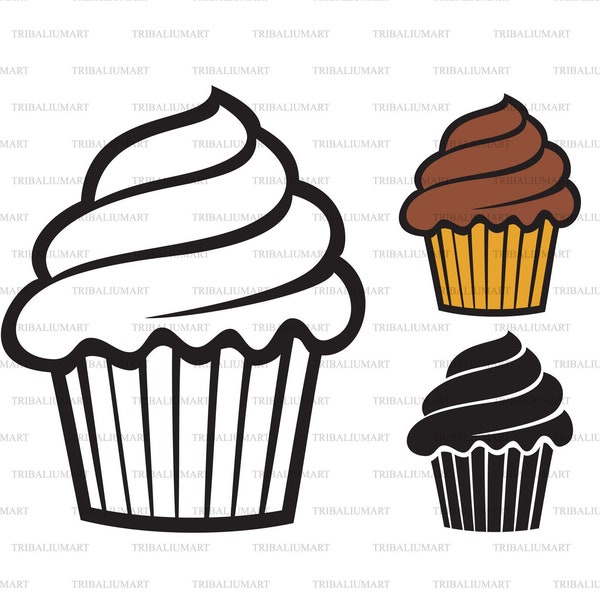 Cupcake. Cut files for Cricut. Clip Art silhouettes (eps, svg, pdf, png, dxf, jpeg).