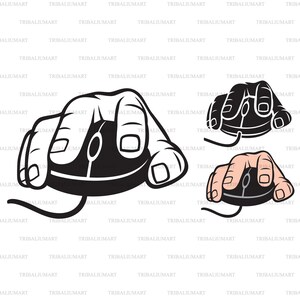 May include: A black computer mouse with a cord, being held by a hand with a finger on the left click button. The mouse is being held by a hand with a finger on the left click button. The mouse is being held by a hand with a finger on the left click button.