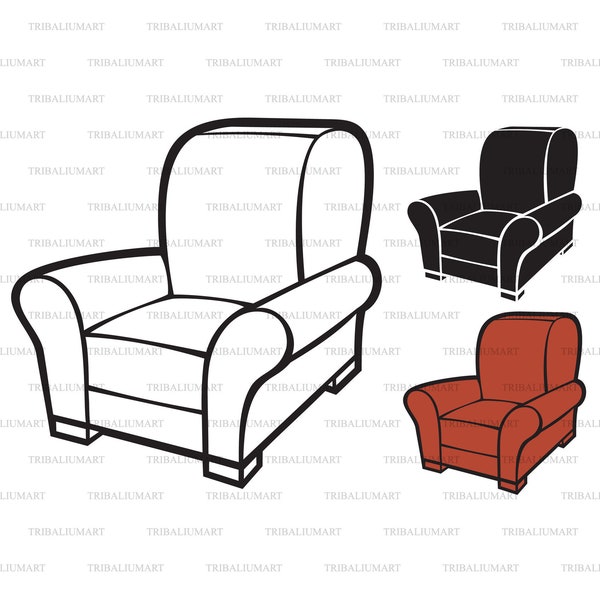 Armchair (leather tub chair). Cut files for Cricut. Clip Art silhouettes (eps, svg, pdf, png, dxf, jpeg).