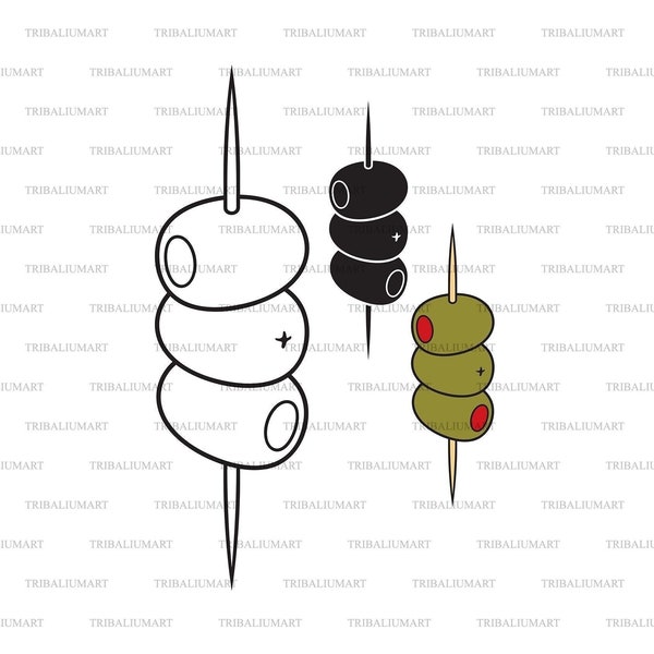 Olives and toothpick. Cut files for Cricut. Clip Art silhouette (eps, svg, pdf, png, dxf, jpeg).