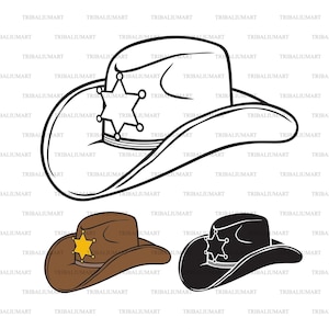 保安官の帽子。Cricut 用のカット ファイル。クリップ アートのシルエット (eps、svg、pdf、png、dxf、jpeg)。