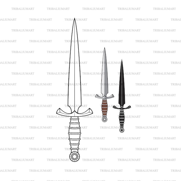Vintage sword or knife. Cut files for Cricut. Clip Art silhouette (eps, svg, pdf, png, dxf, jpeg).