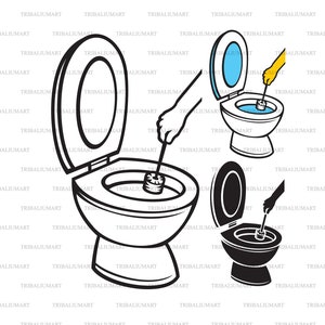 Handreiniging toiletpot. Bestanden knippen voor Cricut. Illustraties (eps, svg, pdf, png, dxf, jpeg).
