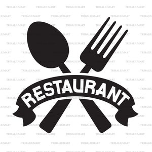 Gekreuzte Gabel und Löffel - Restaurant-Design. Dateien für Cricut ausschneiden. ClipArt Silhouetten (eps, svg, pdf, png, dxf, jpg).
