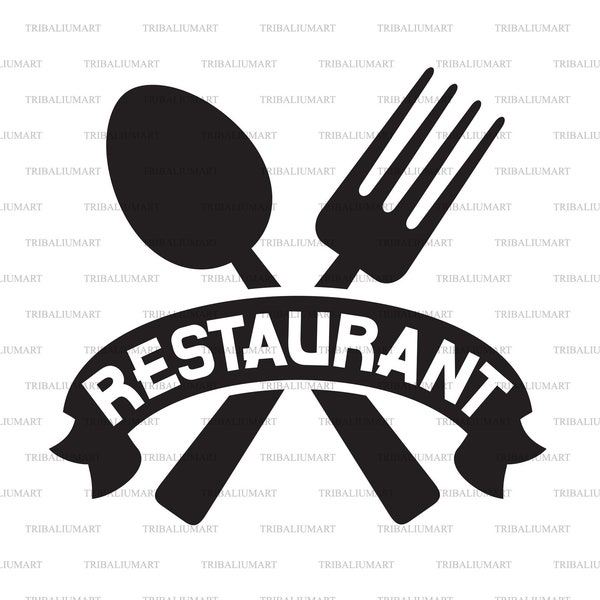 Crossed fork and spoon - restaurant design. Cut files for Cricut. Clip Art silhouettes (eps, svg, pdf, png, dxf, jpeg).