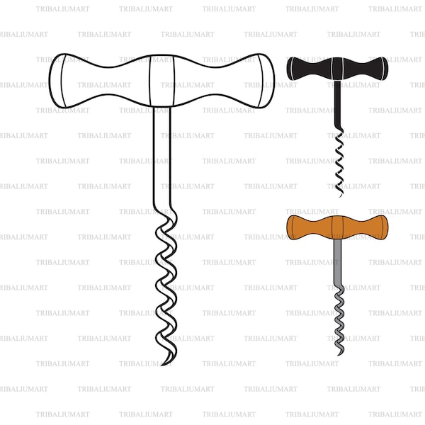 Corkscrew (wine or bottle opener). Cut files for Cricut. Clip Art silhouettes (eps, svg, pdf, png, dxf, jpeg).