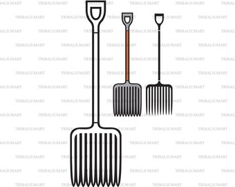 Gardening Fork. Cut files for Cricut. Clip Art silhouette (eps, svg, pdf, png, dxf, jpeg).