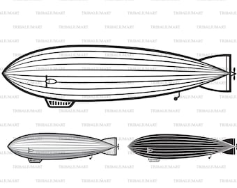 Zeppelin volador (globo dirigible, dirigible). Cortar archivos para Cricut. Clip Art (eps, svg, pdf, png, dxf, jpeg).