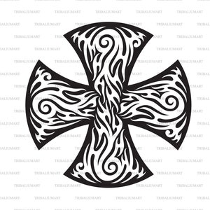 Kreuz Stammes-Tattoo-Design. Dateien für Cricut ausschneiden. ClipArt Silhouetten (eps, svg, pdf, png, dxf, jpg).
