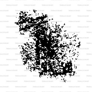 May include: Black and white abstract design with a splatter effect. The design is reminiscent of a tree or bush with a rough, textured surface.