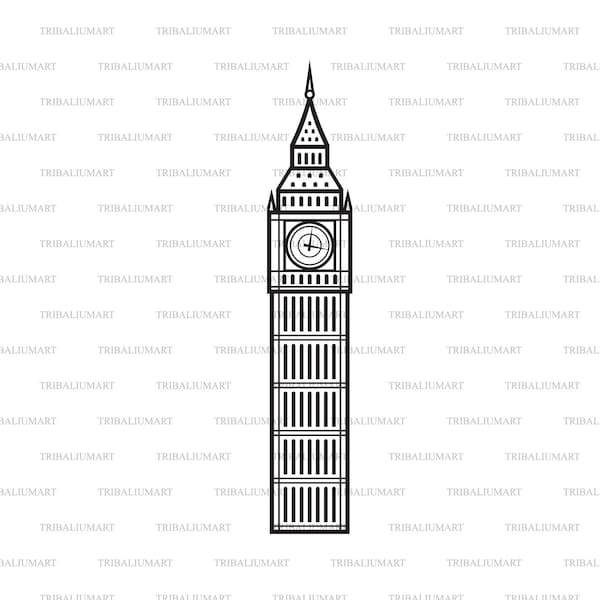 Big Ben. Coupez les fichiers pour Cricut. Silhouettes Clip Art (eps, svg, pdf, png, dxf, jpeg).