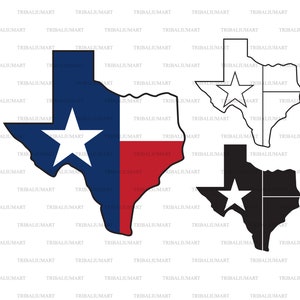 Texas staat kaart en vlag (The Lone Star State). Knip bestanden voor Cricut. Illustratie (eps, svg, pdf, png, dxf, jpeg).