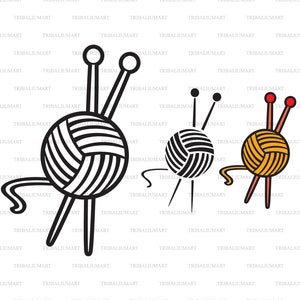 Garnkugel und Stricknadeln. Dateien für Cricut ausschneiden. ClipArt Silhouette (eps, svg, pdf, png, dxf, jpg).