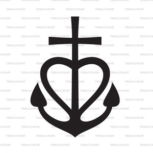 Cross, Heart, Anchor - Faith, Hope, Love symbol. Faith Sign. Cut files for Cricut. Clip Art silhouettes (eps, svg, pdf, png, dxf, jpeg).