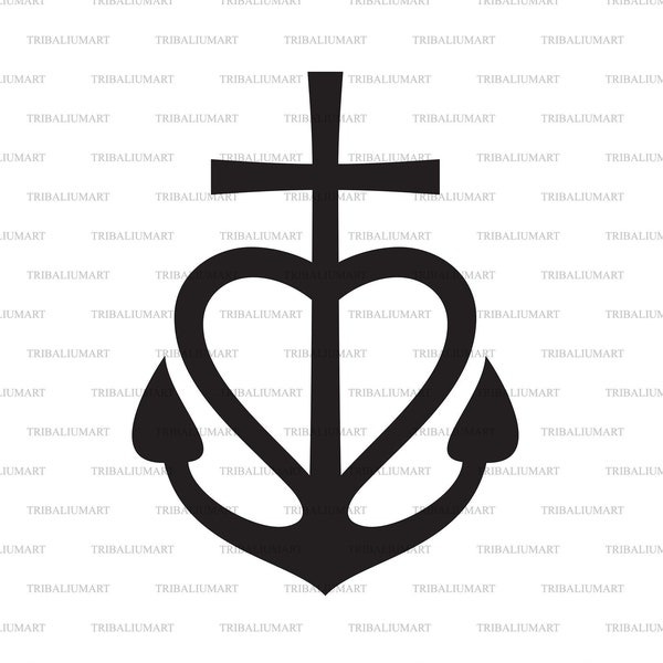 Kreuz, Herz, Anker - Glaube, Hoffnung, Liebe Symbol. Glaubenszeichen. Dateien für Cricut ausschneiden. ClipArt Silhouetten (eps, svg, pdf, png, dxf, jpg).