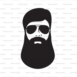 HaarBart Schnurrbart mit Flieger Sonnenbrille. Dateien für Cricut ausschneiden. ClipArt Silhouette (eps, svg, pdf, png, dxf, jpg).