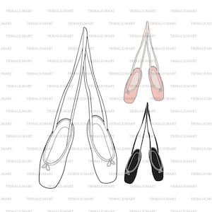 Chaussures de ballet. Couper des fichiers pour Cricut. Silhouette Clip Art (eps, svg, pdf, png, dxf, jpeg).