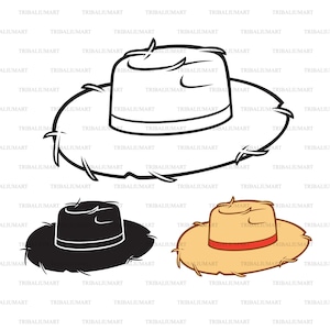 cappello di paglia. Taglia i file per Cricut. ClipArt (eps, svg, pdf, png, dxf, jpeg).