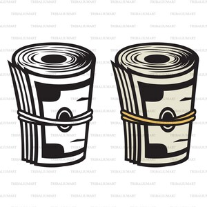 Rotolo di denaro (banconote, contanti). Taglia i file per Cricut. Sagome Clip Art (eps, svg, pdf, png, dxf, jpeg).