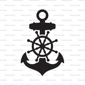 Segelschiff Rad und Anker.  Ausgeschnittene Dateien für Cricut. Clip Art Silhouetten (eps, svg, pdf, png, dxf, jpeg).