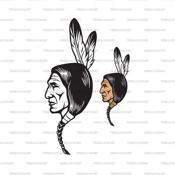 Indian Chief Face. Cut files for Cricut. Clip Art silhouette (eps, svg, pdf, png, dxf, jpeg).