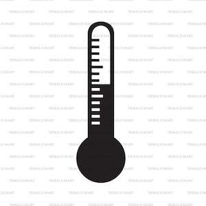 Op de afbeelding: Een zwart-witte thermometer met een ronde bol aan de onderkant. De thermometer is gevuld met een zwarte vloeistof en heeft een schaal die in graden is gemarkeerd.