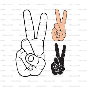 Sinal de mão da paz. Gesto com a mão o símbolo da vitória. Cortar arquivos para Cricut. Silhuetas de clipart (eps, svg, pdf, png, dxf, jpeg).