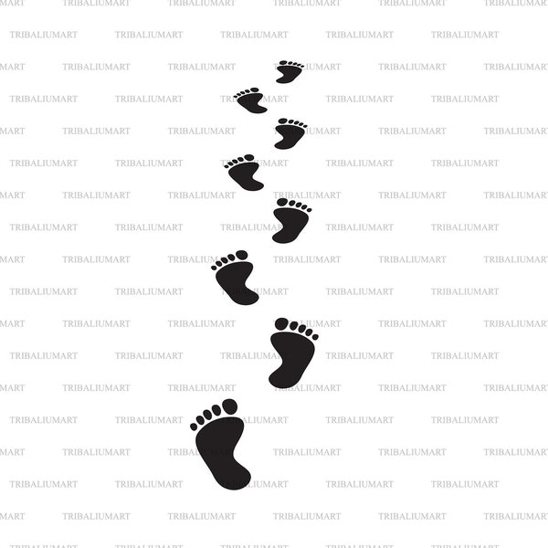 Footprints in the Sand. Cut files for Cricut. Clip Art silhouettes (eps, svg, pdf, png, dxf, jpeg).