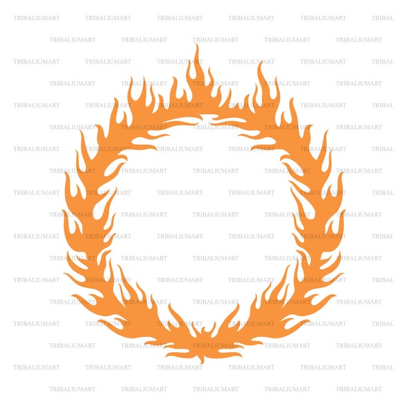 Ring of fire (fiery ring burning, fireball, burning round frame, flaming hoop). Cut files for Cricut (eps, svg, pdf, png, dxf, jpeg).