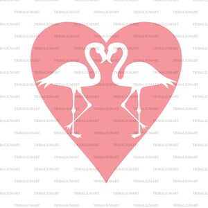 Dois flamingos e coração. Corte arquivos para Cricut, silhuetas de Clip Art (eps, svg, pdf, png, dxf, jpeg).