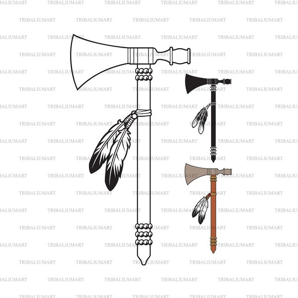 Indian Axe. Native American Warrior Tomahawk. Cut files for Cricut. Clip Art silhouette (eps, svg, pdf, png, dxf, jpeg).