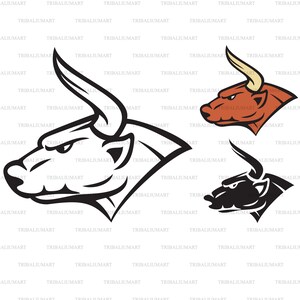 Tête de taureau. Coupez les fichiers pour Cricut. Silhouettes Clip Art (eps, svg, pdf, png, dxf, jpeg).