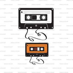 Altes beschädigtes Audiokassettenband. Dateien für Cricut ausschneiden. ClipArt Silhouette (eps, svg, pdf, png, dxf, jpg).