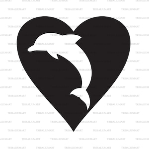 Coeur de dauphin. Coupez les fichiers pour Cricut. Silhouette Clip Art (eps, svg, pdf, png, dxf, jpeg).