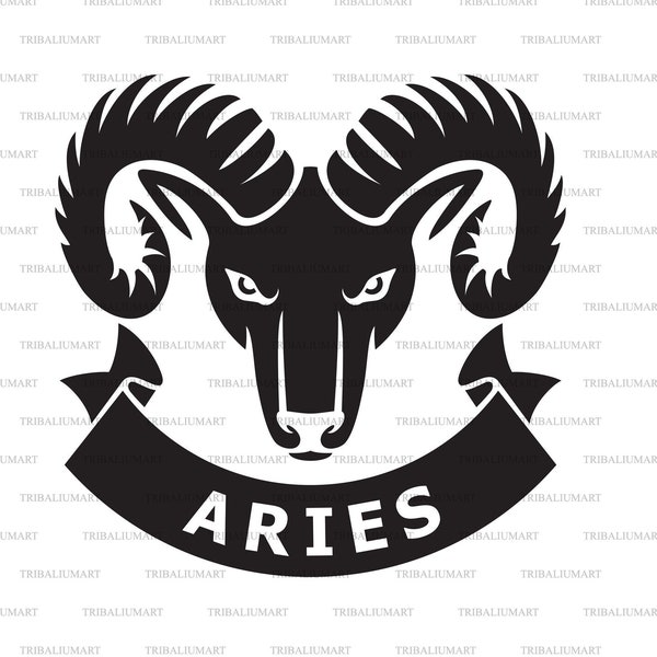 Aries zodiac sign (horoscope symbol, astrology icon). Cut files for Cricut, Clip Art silhouettes (eps, svg, pdf, png, dxf, jpeg).
