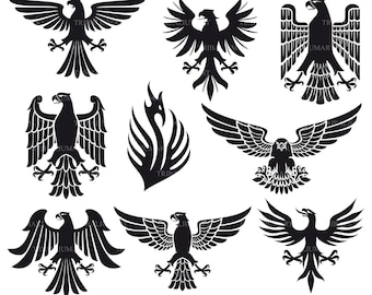 Heraldic eagles set. Cut files for Cricut. Clip Art silhouettes (eps, svg, pdf, png, dxf, jpeg).