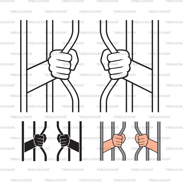 Prison break (bending prison bars). Cut files for Cricut. Clip Art silhouette (eps, svg, pdf, png, dxf, jpeg).